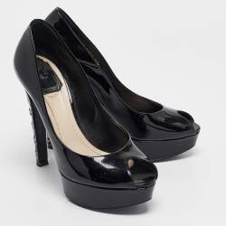 Pre Owned Dior Black Patent Leather Miss Dior Peep Toe Pumps Size 37.5