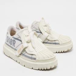 Dior Navy Blue/White  Canvas and Leather Dior ID Lace Up Sneakers Size 37