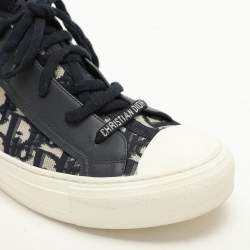 Dior Navy Blue/Beige Oblique Knit Fabric and Leather Walk'n'Dior Mid Top Sneakers Size 40.5