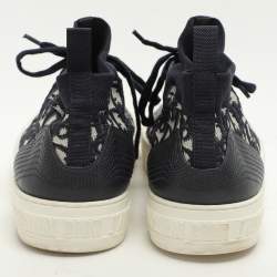 Dior Navy Blue/Beige Oblique Knit Fabric and Leather Walk'n'Dior Mid Top Sneakers Size 40.5