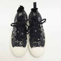 Dior Navy Blue/Beige Oblique Knit Fabric and Leather Walk'n'Dior Mid Top Sneakers Size 40.5