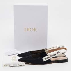 Dior Black Fabric J'Adior Pointed Toe Slingback Flats Size 40.5