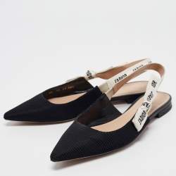 Dior Black Fabric J'Adior Pointed Toe Slingback Flats Size 40.5