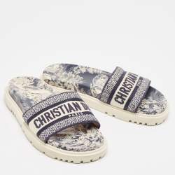 Dior Navy Blue/White Canvas D-Way Flat Slides Size 37.5