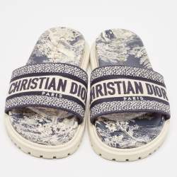 Dior Navy Blue/White Canvas D-Way Flat Slides Size 37.5