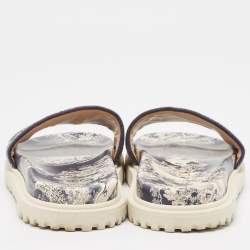 Dior Navy Blue/White Canvas D-Way Flat Slides Size 37.5