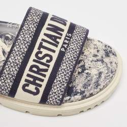 Dior Navy Blue/White Canvas D-Way Flat Slides Size 37.5