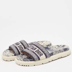 Dior Navy Blue/White Canvas D-Way Flat Slides Size 37.5