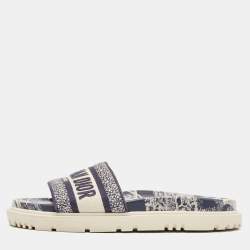 Dior Navy Blue/White Canvas D-Way Flat Slides Size 37.5