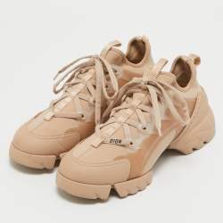 Pre Owned Dior Beige Fabric and Rubber D-Connect Low Top Sneakers Size 37.5 