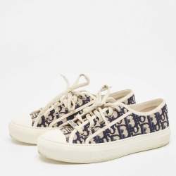 Dior White/Blue Monogram Canvas Walk'n'Dior Low Top Sneakers Size 37.5