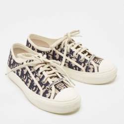 Dior White/Blue Monogram Canvas Walk'n'Dior Low Top Sneakers Size 37.5