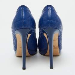 Dior Blue Cannage Leather and Patent Bow Peep Toe Platform Pumps Size 39