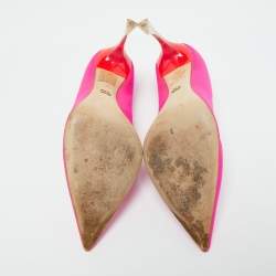 Dior Fuchsia Pink Canvas Flare Heel Pointed Toe Pumps Size 39