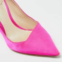Dior Fuchsia Pink Canvas Flare Heel Pointed Toe Pumps Size 39
