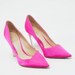 Dior Fuchsia Pink Canvas Flare Heel Pointed Toe Pumps Size 39