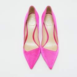 Dior Fuchsia Pink Canvas Flare Heel Pointed Toe Pumps Size 39