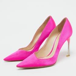 Dior Fuchsia Pink Canvas Flare Heel Pointed Toe Pumps Size 39