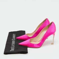 Dior Fuchsia Pink Canvas Flare Heel Pointed Toe Pumps Size 39