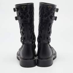 Pre Owned Dior Black Leather Laser Cut Accents Combat Boots Size 36.5