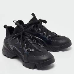 Dior Black Fabric and PVC D-Connect Lace Up Sneakers Size 38.5