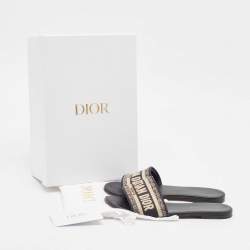 Pre Owned Dior Navy Blue/White Embroidered Canvas Dway Flat Slides Size 38