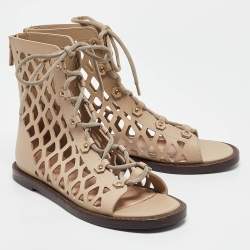 Pre Owned Dior Beige Leather D-Trap Sandals Size 36.5