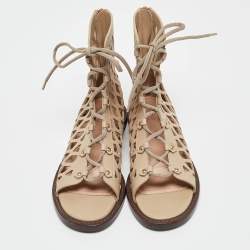 Pre Owned Dior Beige Leather D-Trap Sandals Size 36.5