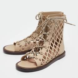 Pre Owned Dior Beige Leather D-Trap Sandals Size 36.5