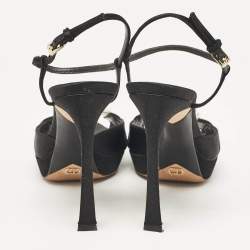 Dior Black Satin Crystal Embellished Ankle Strap Sandals Size 36