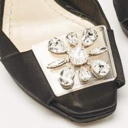 Dior Black Satin Crystal Embellished Ankle Strap Sandals Size 36
