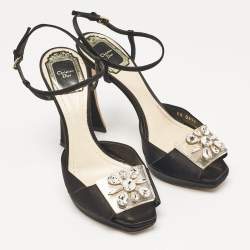 Dior Black Satin Crystal Embellished Ankle Strap Sandals Size 36