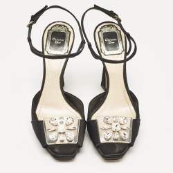 Dior Black Satin Crystal Embellished Ankle Strap Sandals Size 36