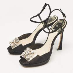 Dior Black Satin Crystal Embellished Ankle Strap Sandals Size 36
