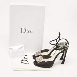 Dior Black Satin Crystal Embellished Ankle Strap Sandals Size 36