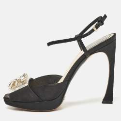 Dior Black Satin Crystal Embellished Ankle Strap Sandals Size 36