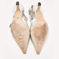 Pre Owned Dior Silver Leather Sweet-D Slingback Pumps Size 40.5