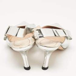 Pre Owned Dior Silver Leather Sweet-D Slingback Pumps Size 40.5