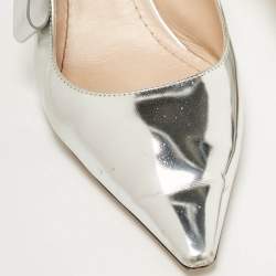 Pre Owned Dior Silver Leather Sweet-D Slingback Pumps Size 40.5