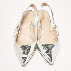 Pre Owned Dior Silver Leather Sweet-D Slingback Pumps Size 40.5