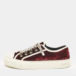 Pre Owned Dior Burgundy Velcro Walk'n'Dior Low Top Sneakers Size 38.5
