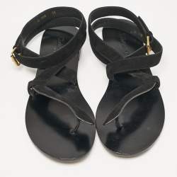 Dior Black Suede Ankle Strap Flat Sandals Size 39