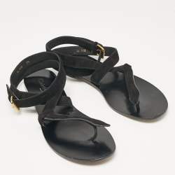 Dior Black Suede Ankle Strap Flat Sandals Size 39