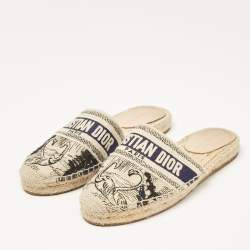 Pre Owned Dior Navy Blue/Beige Oblique Canvas Granville Espadrille Mules Size 37