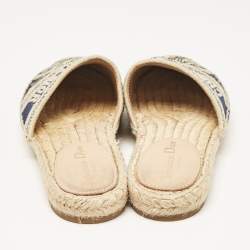 Pre Owned Dior Navy Blue/Beige Oblique Canvas Granville Espadrille Mules Size 37