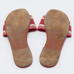 Dior Red Embroidered Logo Canvas Dway Flat Sandals Size 39.5