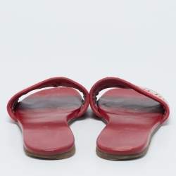 Dior Red Embroidered Logo Canvas Dway Flat Sandals Size 39.5