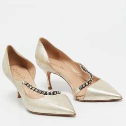 Dior Gold Leather D'orsay Pointed Toe Pumps Size 38