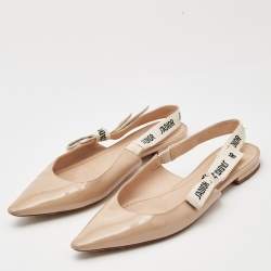 Dior Beige Patent Leather J'adior Slingback Flats Size 39