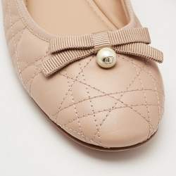 Dior Beige Cannage Leather Pearl Bow Ballet Flats Size 39.5